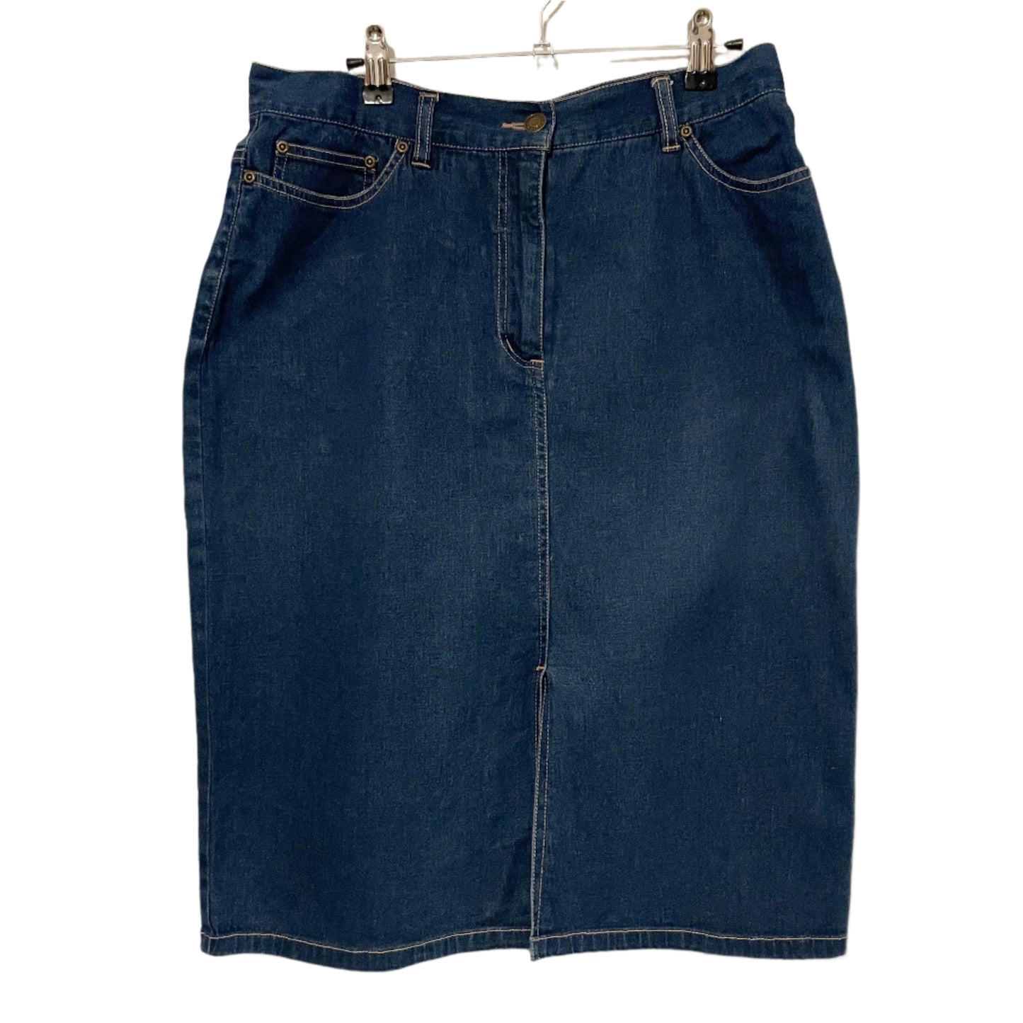 Denim Skirt Mid Length Rockmans Dark Blue Fitted Size 12