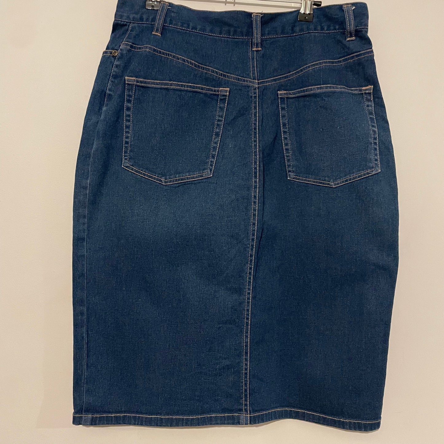 Denim Skirt Mid Length Rockmans Dark Blue Fitted Size 12