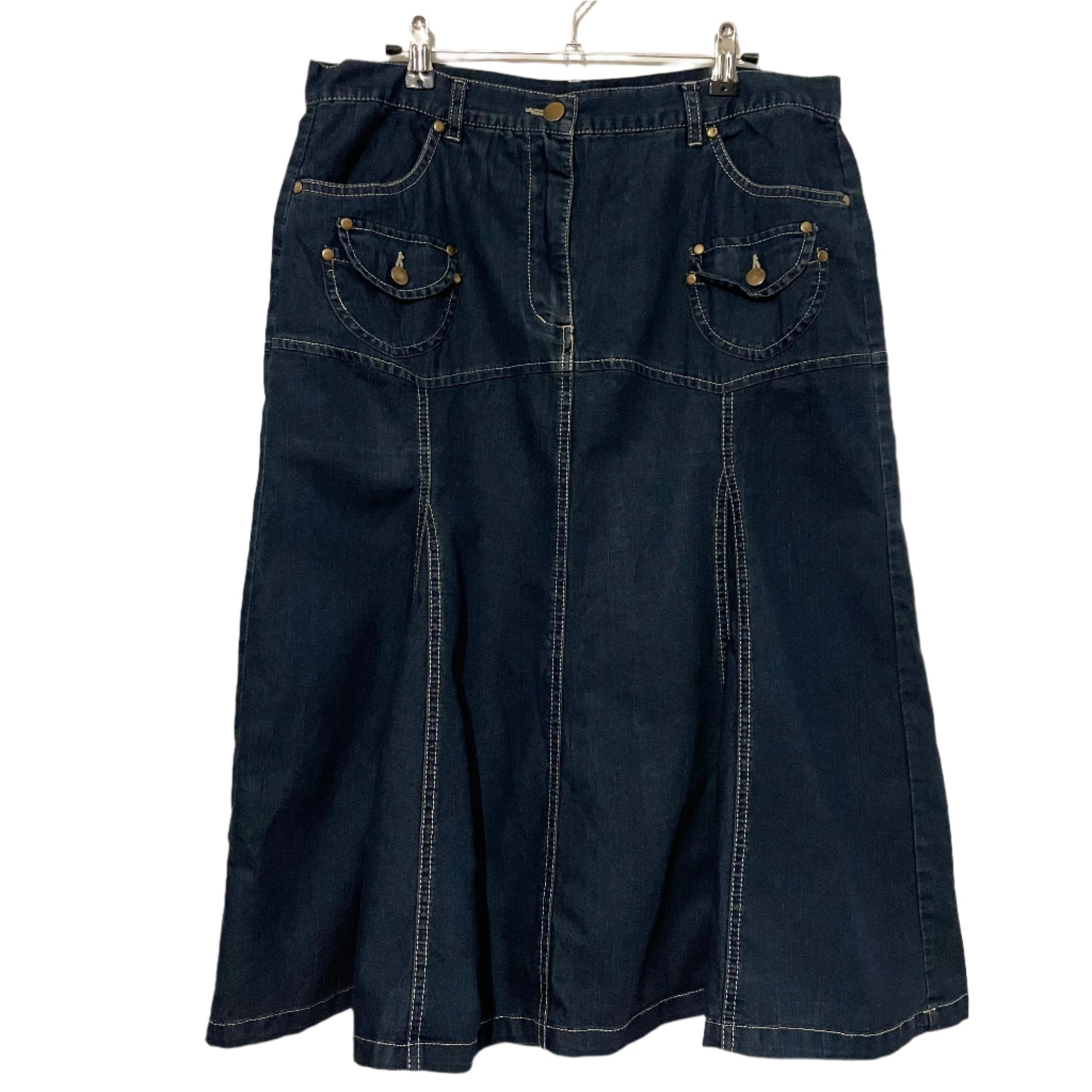 Denim Skirt Mid Length Van Matzen Dark Blue Fit and Flare. Size 16