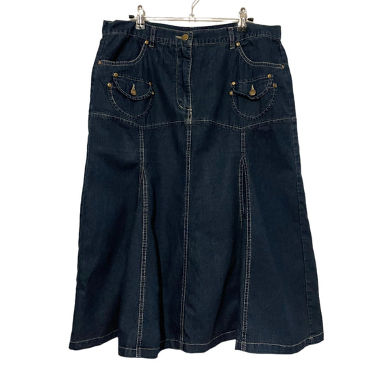 Denim Skirt Mid Length Van Matzen Dark Blue Fit and Flare. Size 16