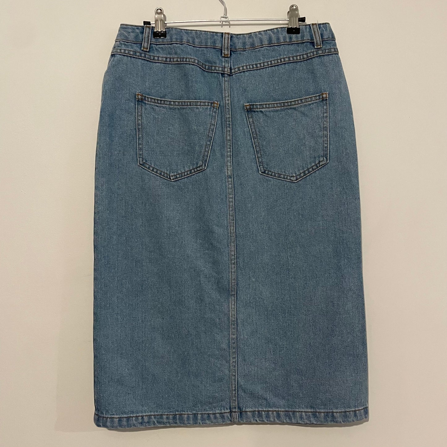 Denim Skirt Mid Length Gestuz Design Zip Light Blue Wash Size 10-12