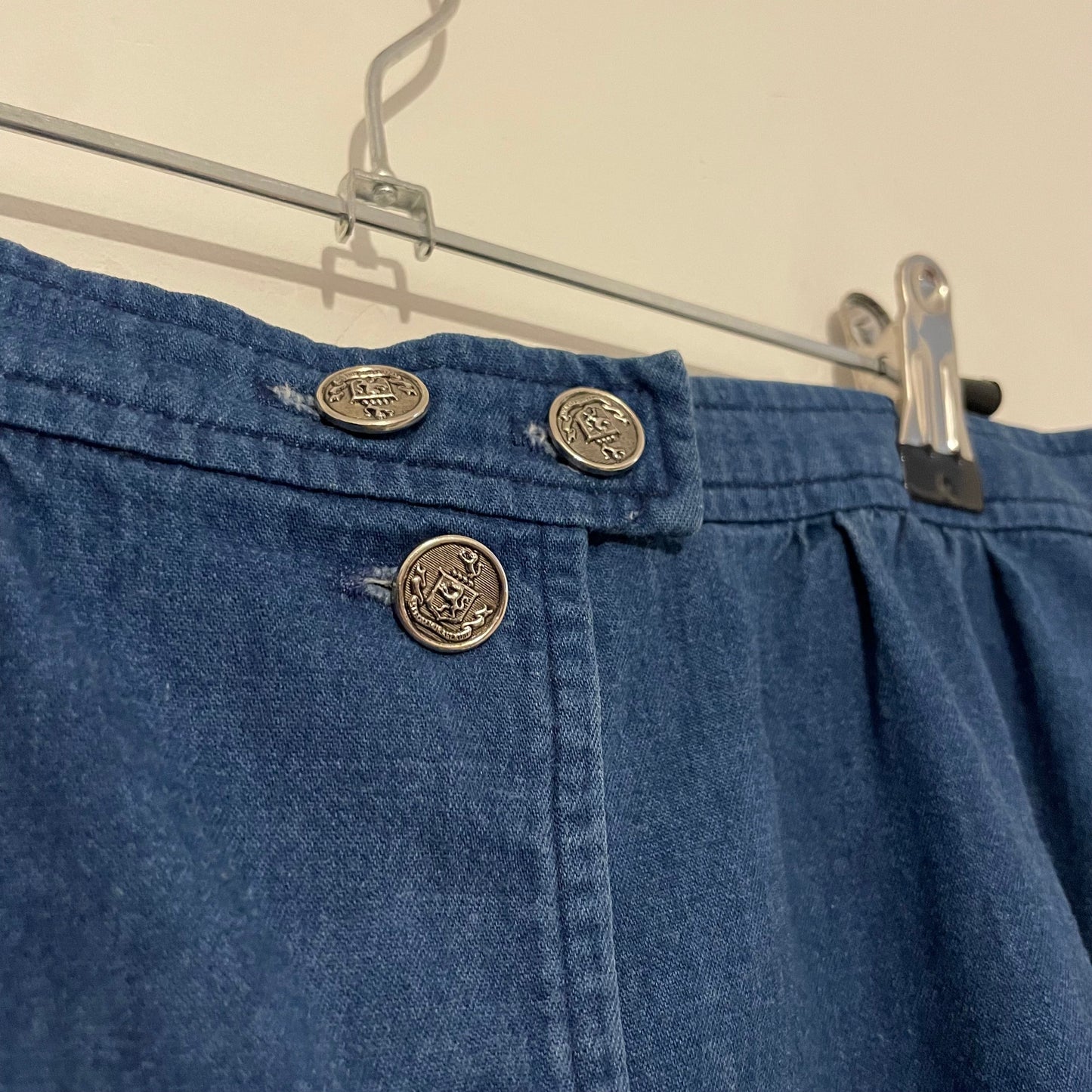 Denim Skirt Maxi Three Flags California Blue Button Size 12 Vintage