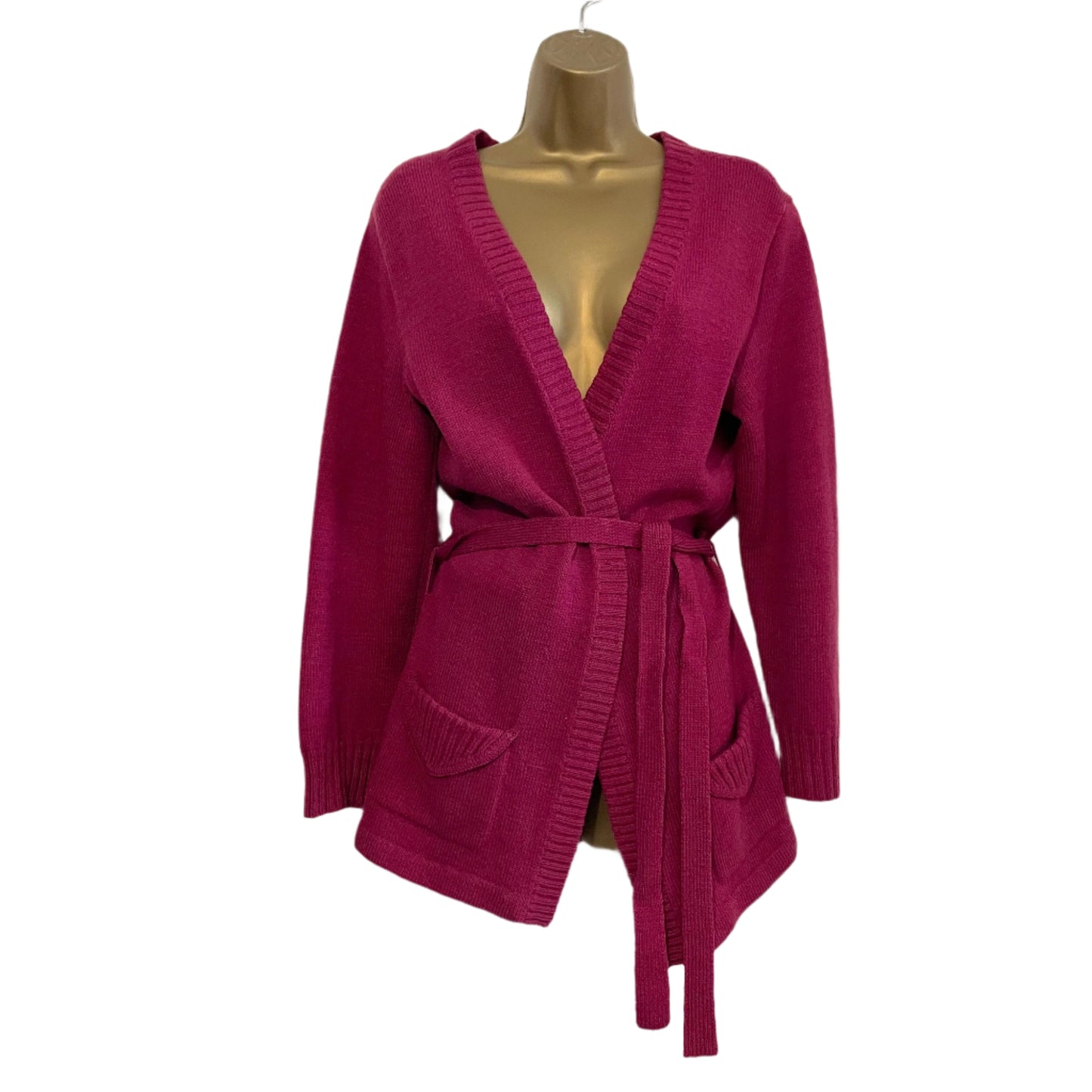 Vintage Pink Magenta Tie Waist Wool Cardigan for Stylish Comfort