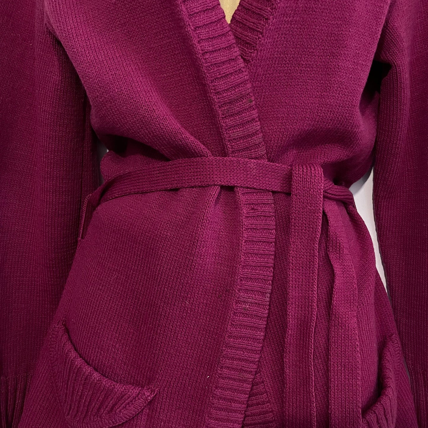 Vintage Pink Magenta Tie Waist Wool Cardigan for Stylish Comfort