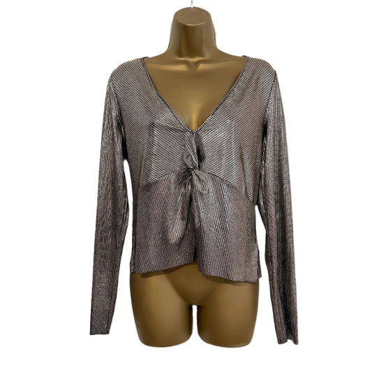Top Topshop Gold Disco Long Sleeve Patterned Top for Parties