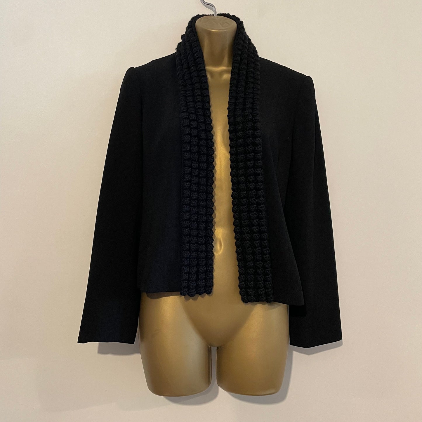 Blazer Jacket Vintage Black with Lined Knit Collar Cropped