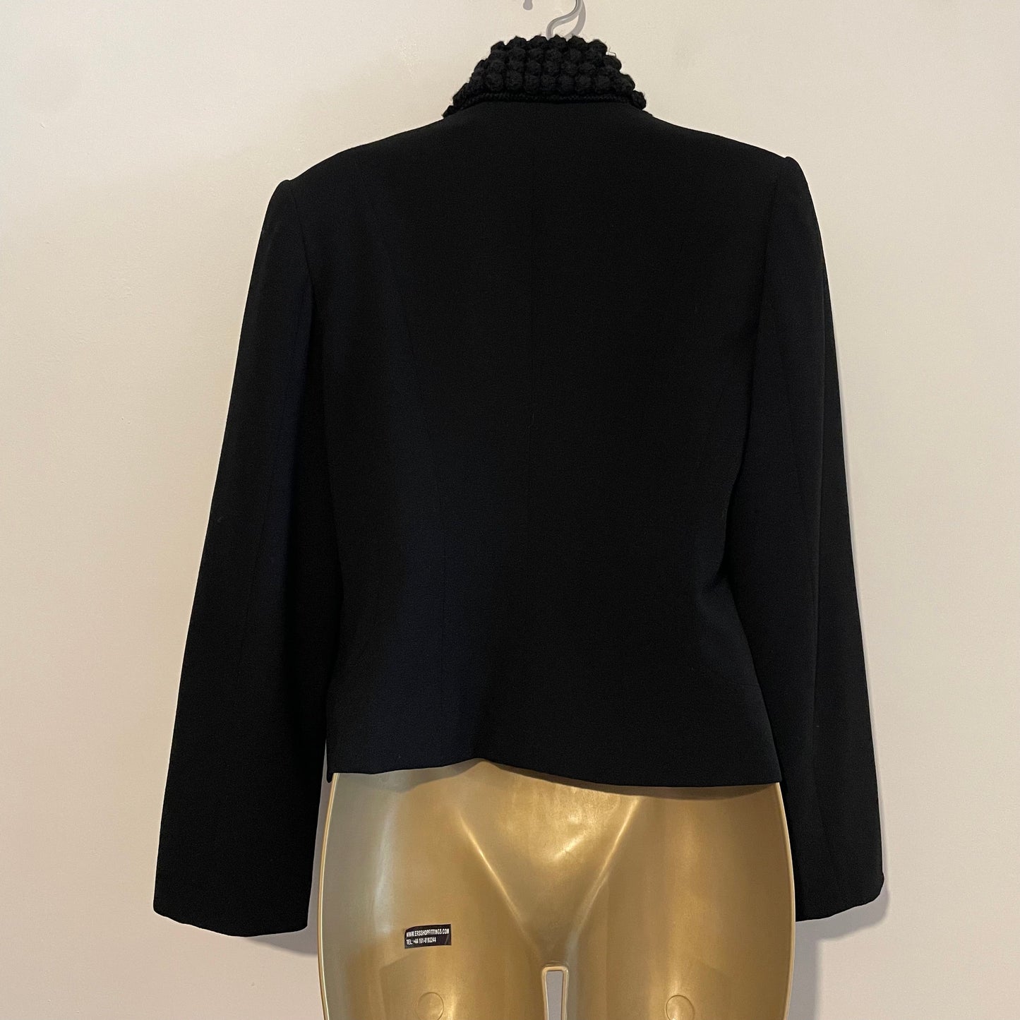 Blazer Jacket Vintage Black with Lined Knit Collar Cropped
