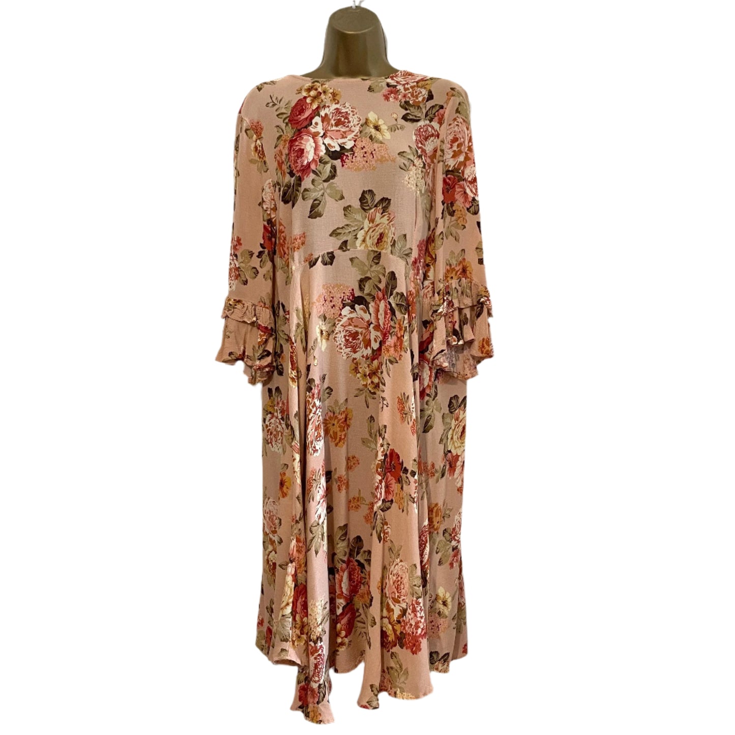 Dress Vintage Queen B Pink Floral Rose Garden Frill Dress