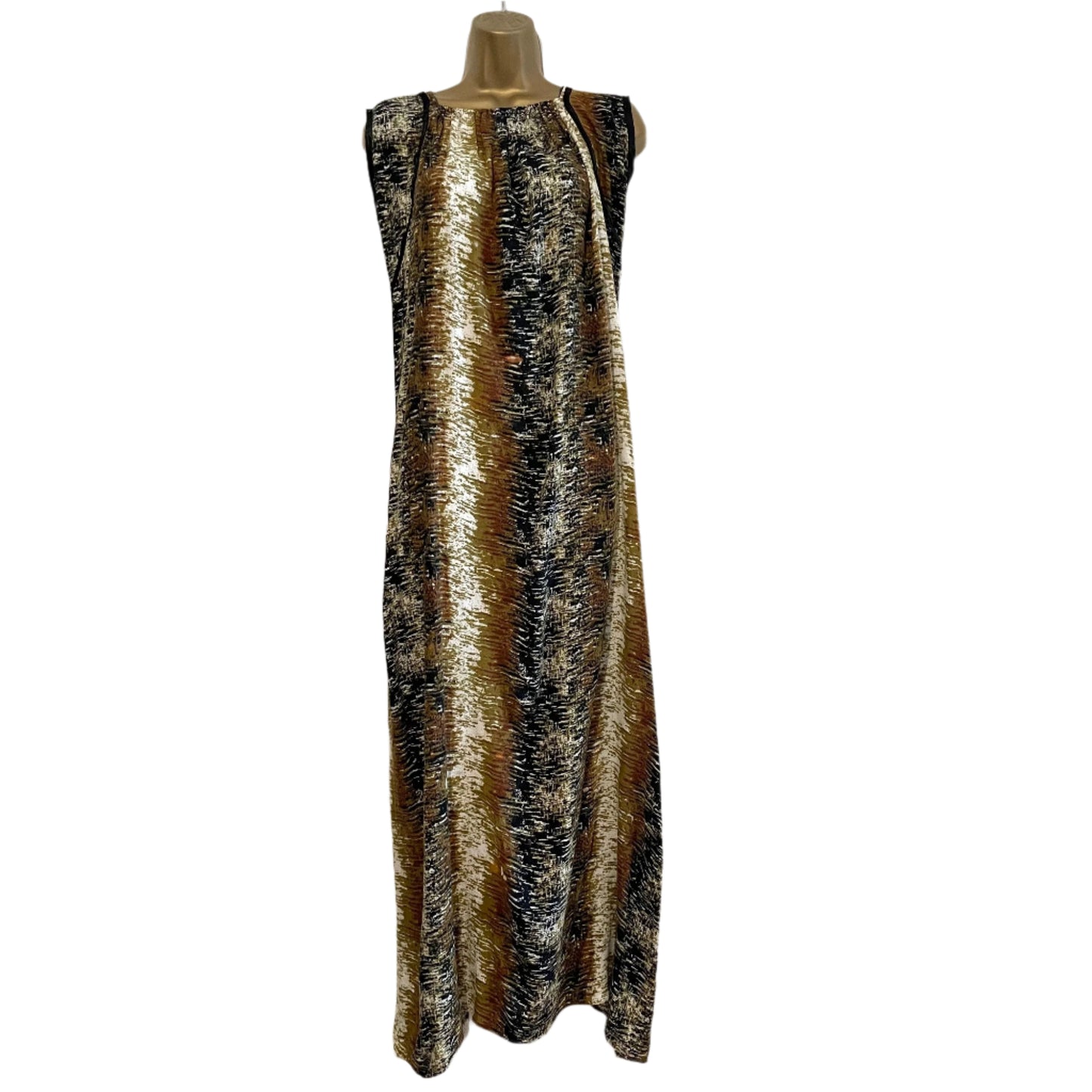 Vintage White Black Green Maxi Dress Animal Print Safari