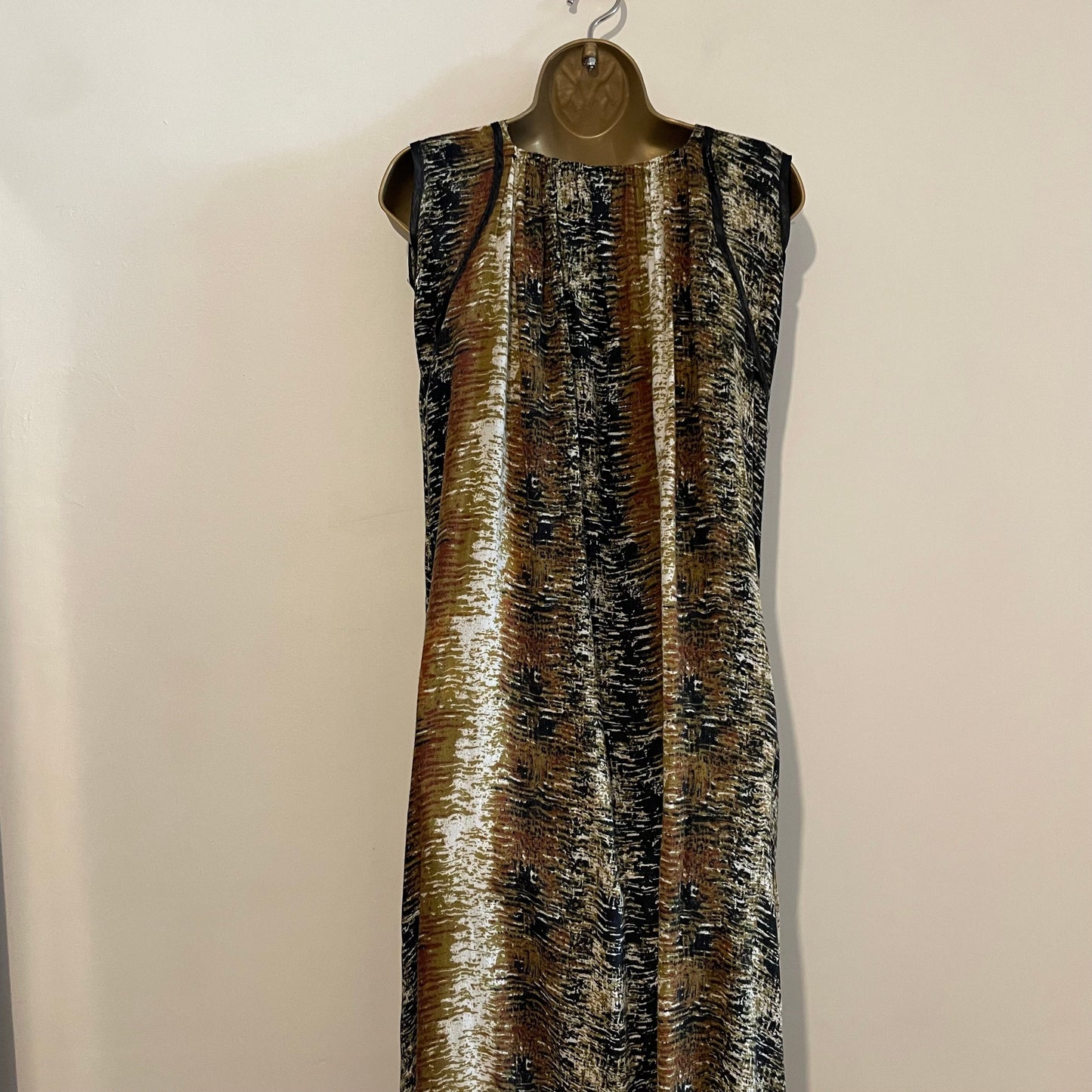 Vintage White Black Green Maxi Dress Animal Print Safari