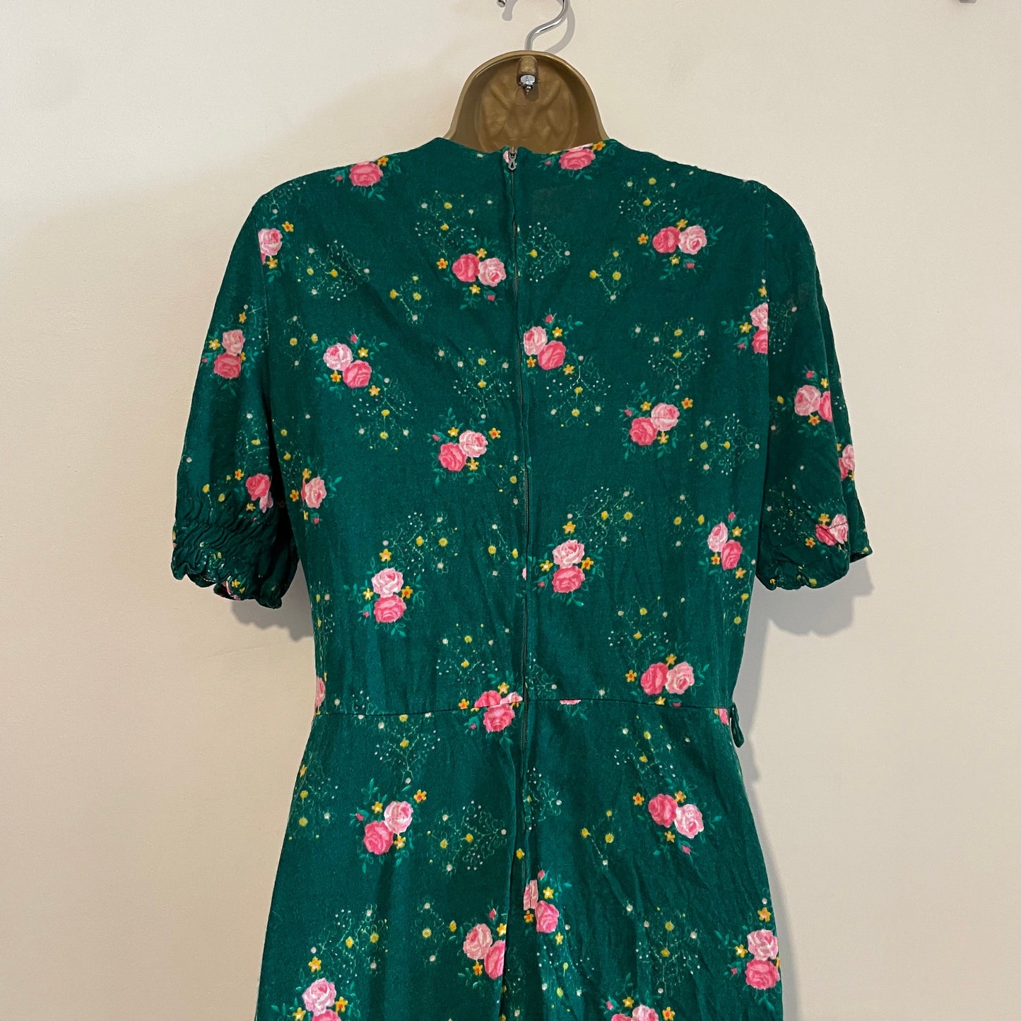 Vintage Courtelle Floral Zip Dress in Green and Pink