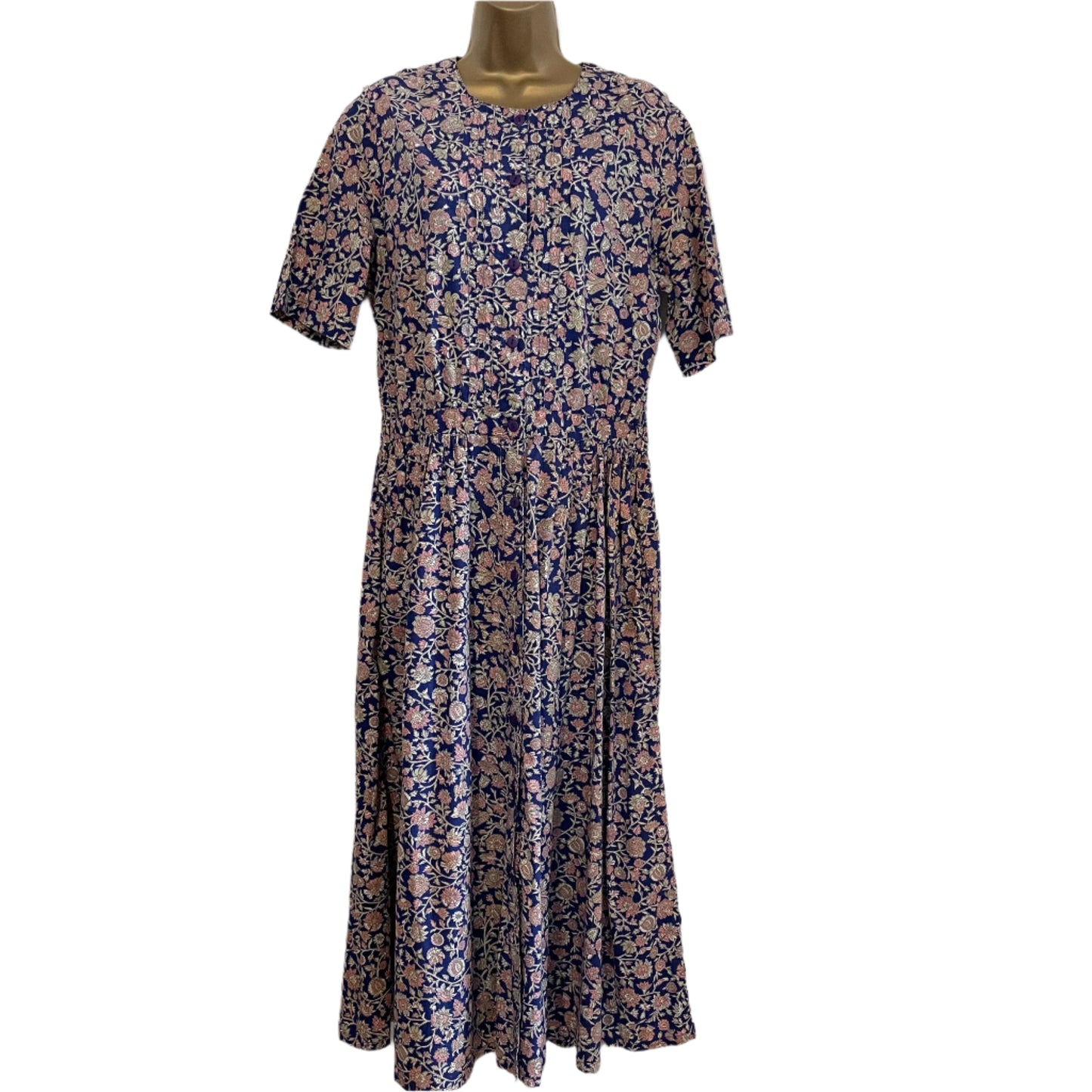 Dress Vintage Purple & Pink Floral Indian Block Print Maxi
