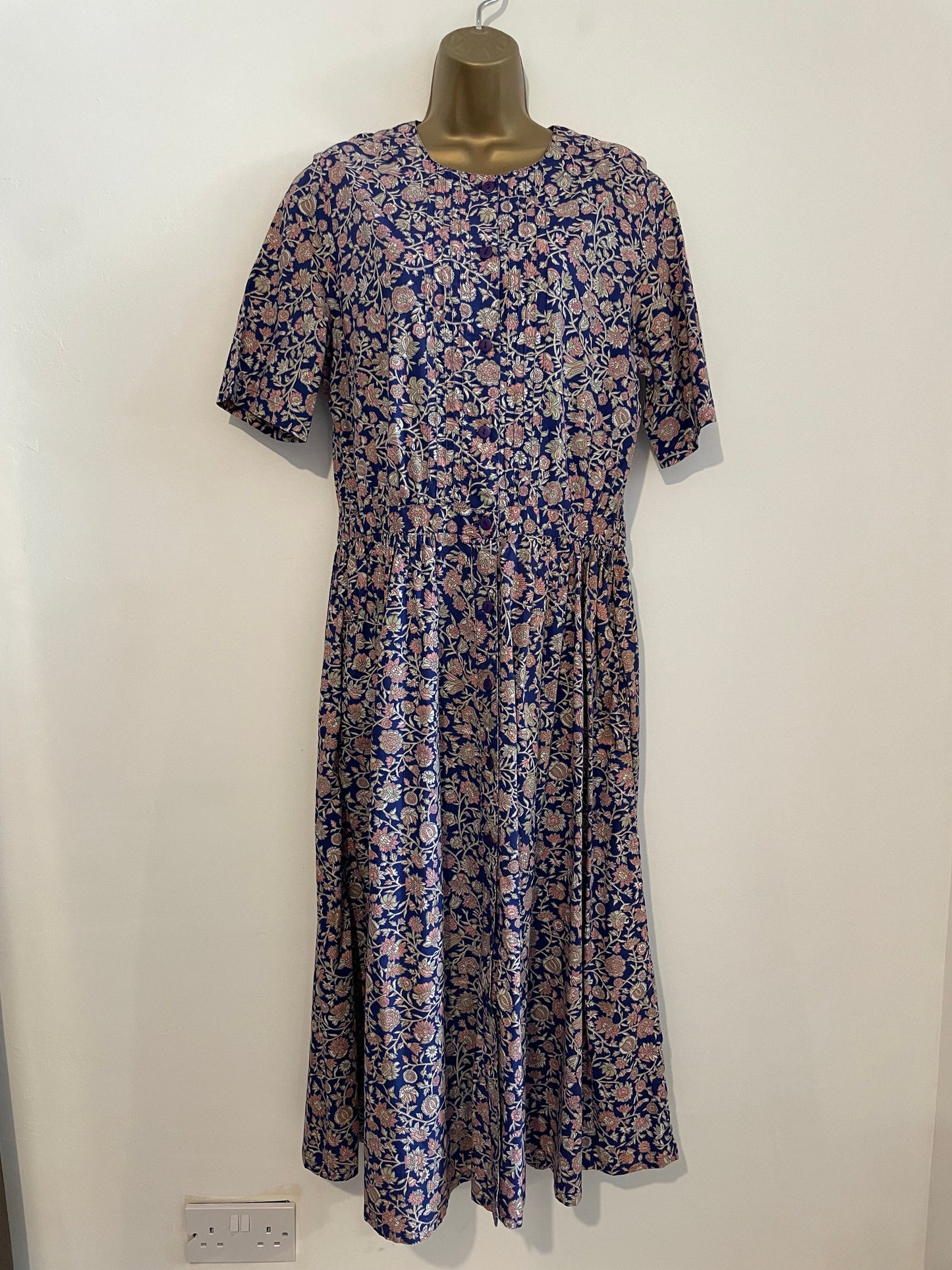 Dress Vintage Purple & Pink Floral Indian Block Print Maxi