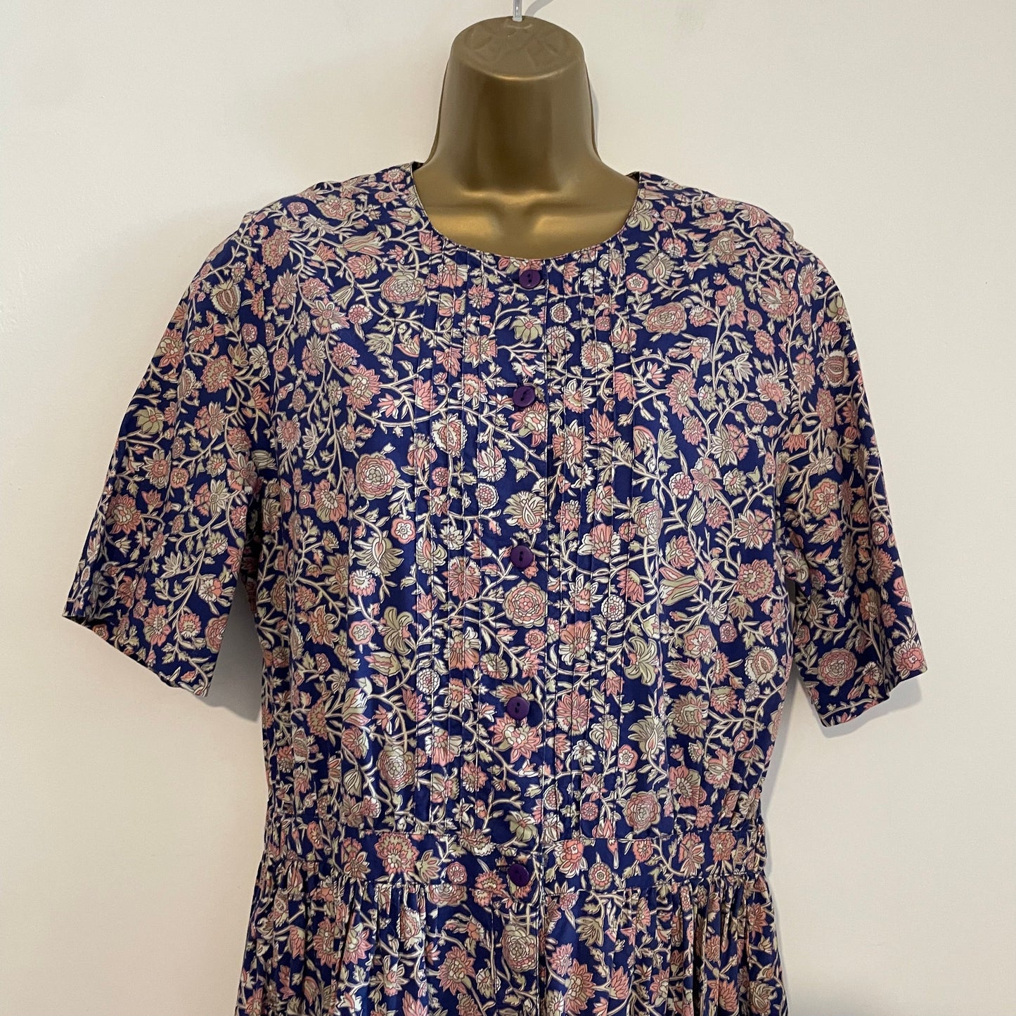 Dress Vintage Purple & Pink Floral Indian Block Print Maxi