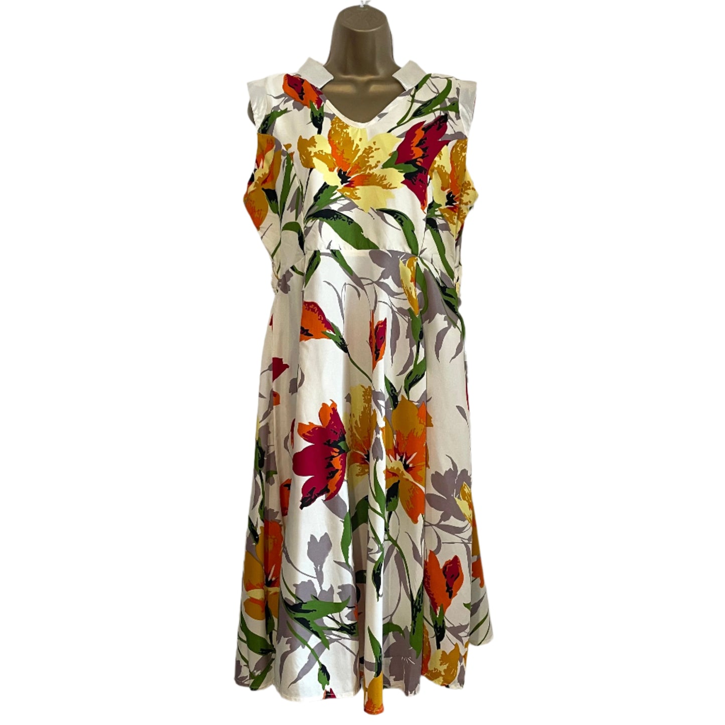 Floral Day Dress Vintage White Midi Dress by Lyellum Sleeveless