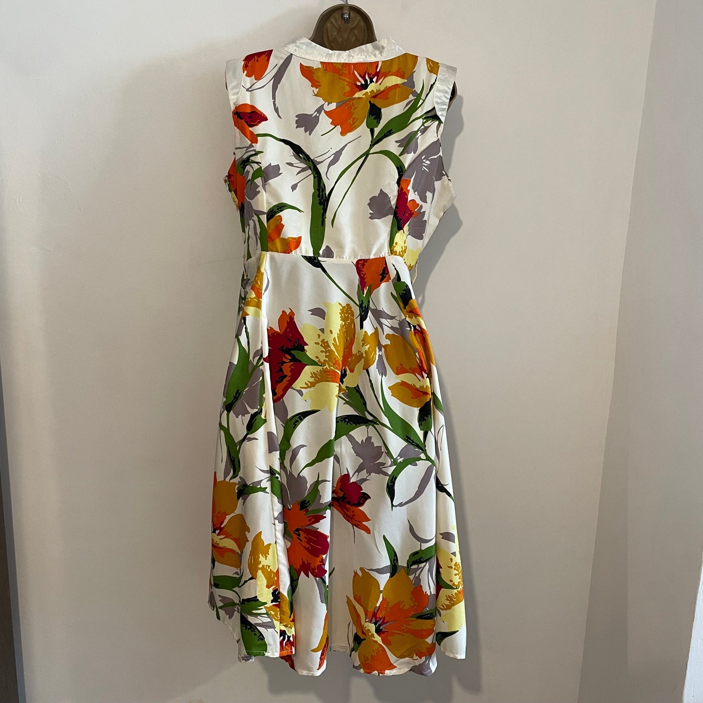 Floral Day Dress Vintage White Midi Dress by Lyellum Sleeveless