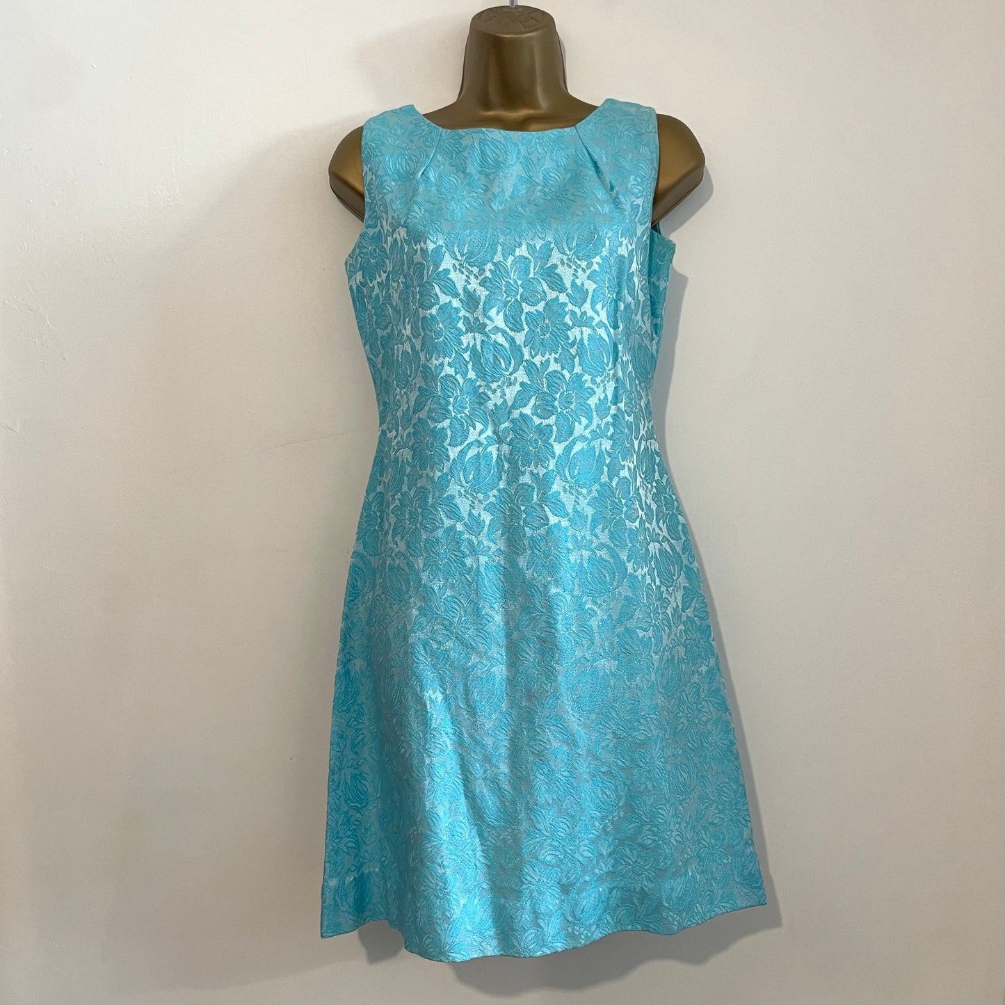 Dress Vintage Devonshire Lady Bright Light Blue Jacquard Set - Mini Dress & Jacket