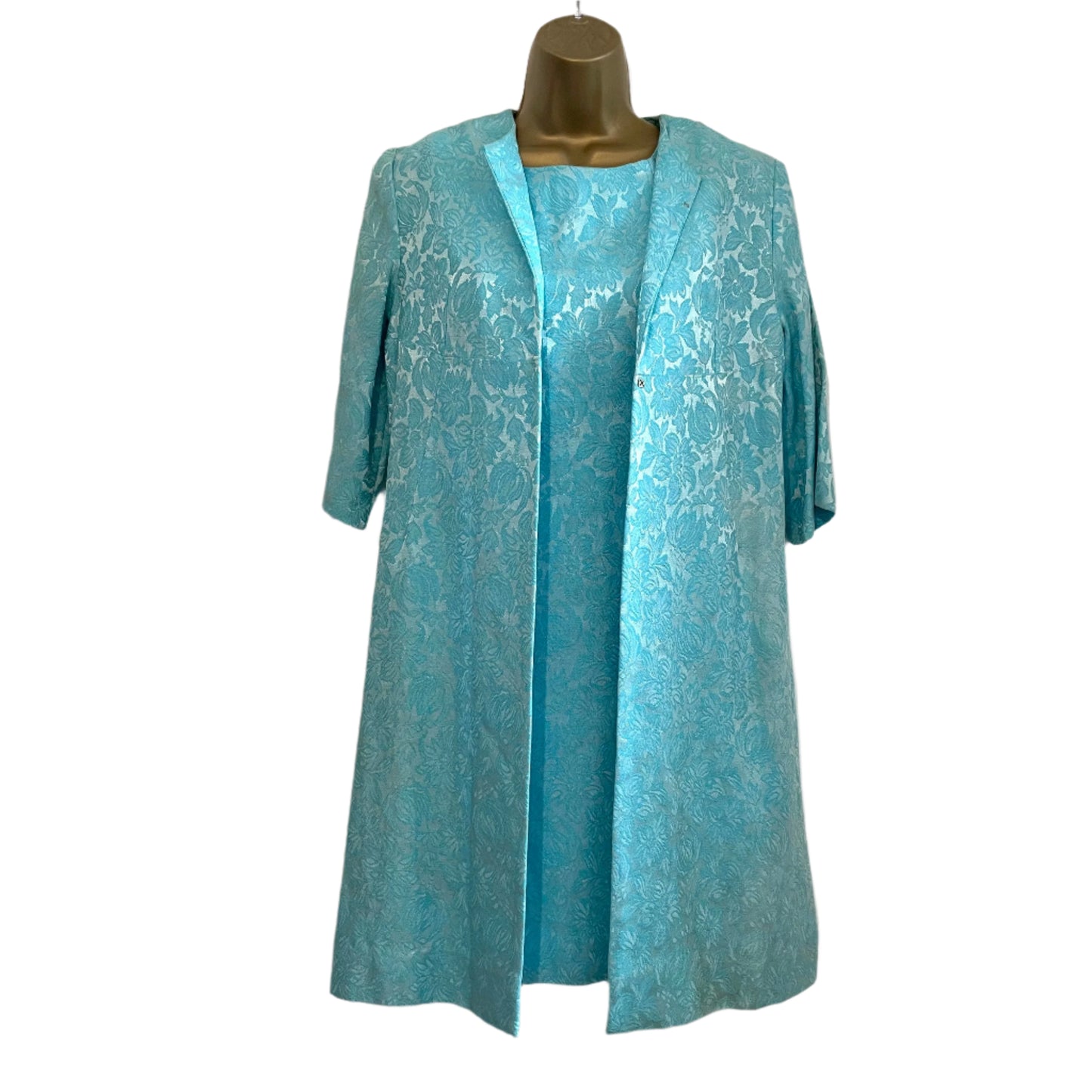 Dress Vintage Devonshire Lady Bright Light Blue Jacquard Set - Mini Dress & Jacket