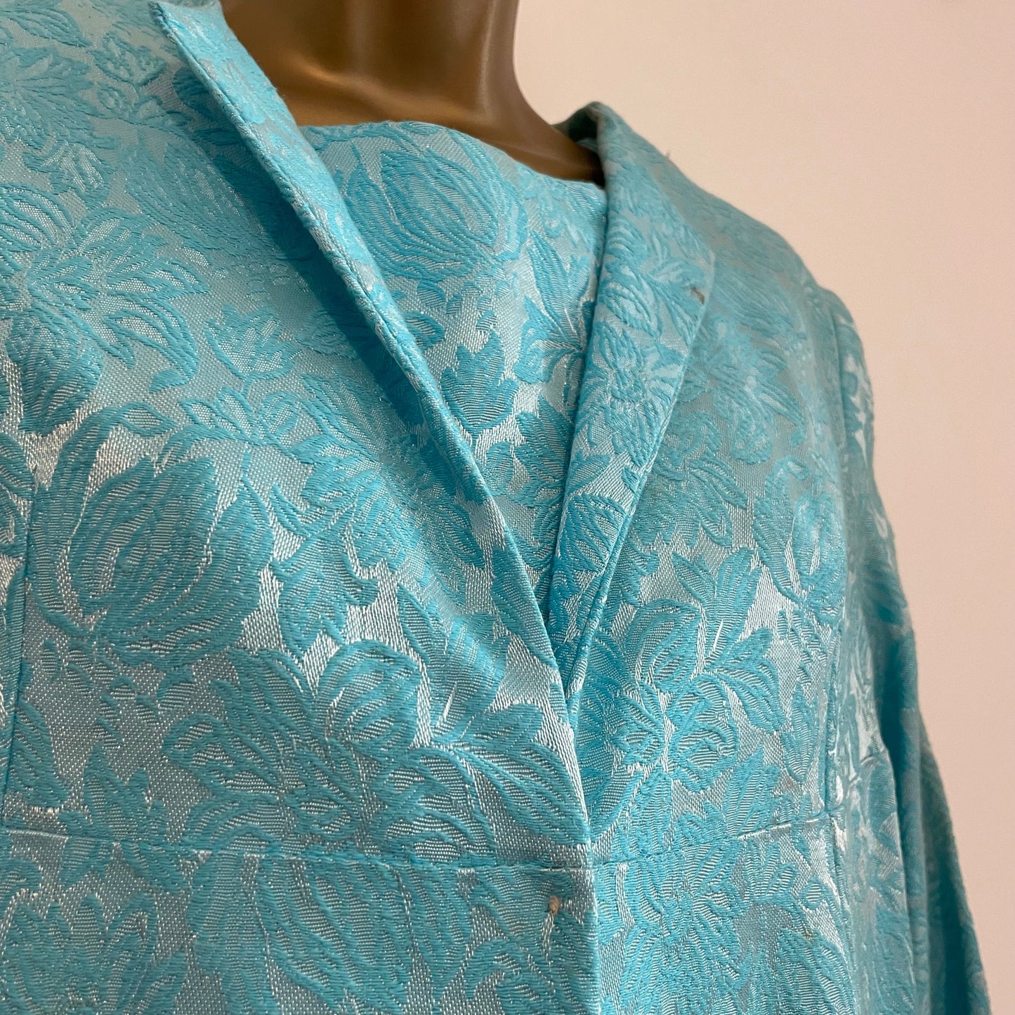 Dress Vintage Devonshire Lady Bright Light Blue Jacquard Set - Mini Dress & Jacket