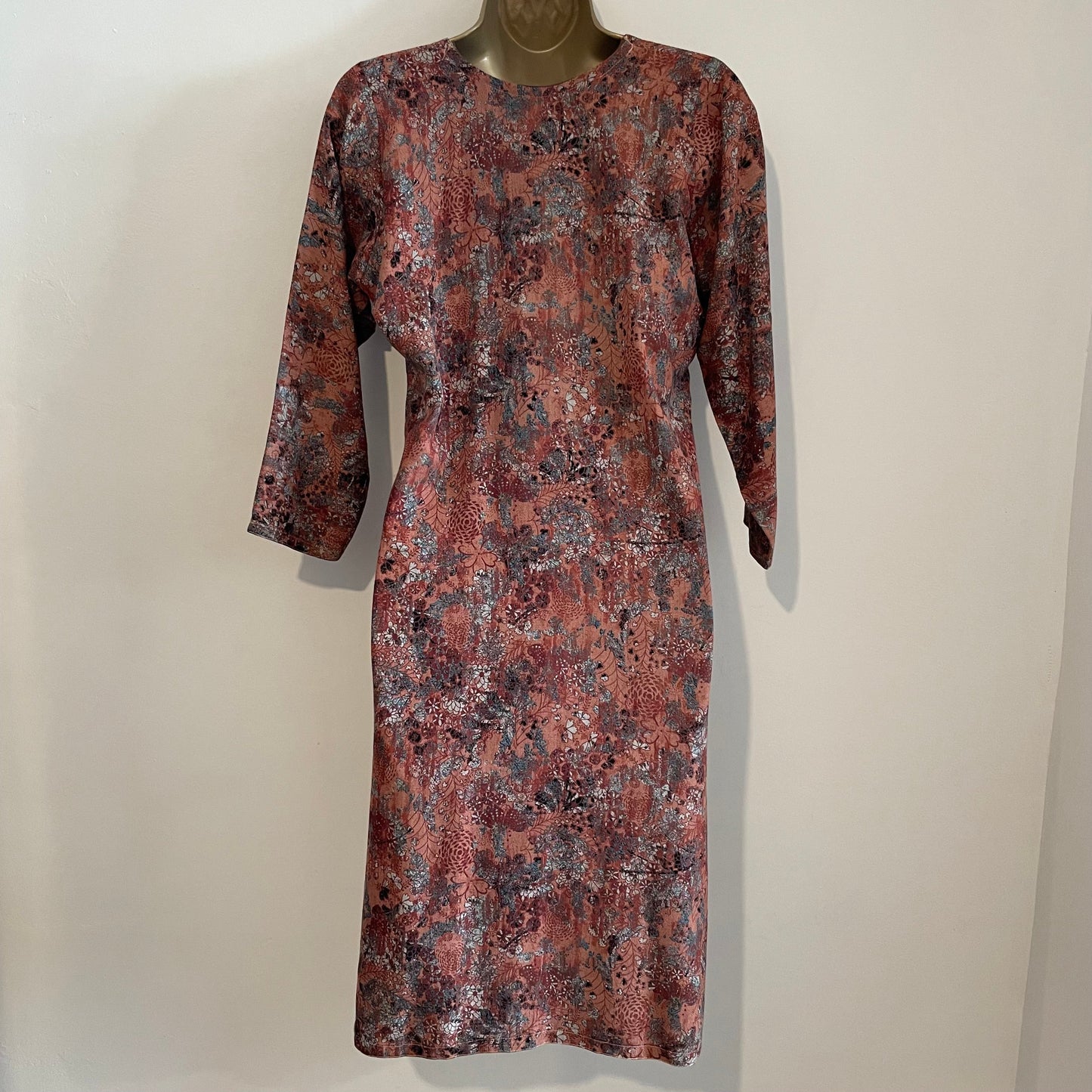 Vintage Short Floral Dress in Pink, Red and Black with Split Hem