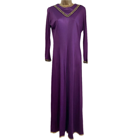 Vintage Purple Stretch 70s Jumpsuit with Gold Trim and Flared Sleeves