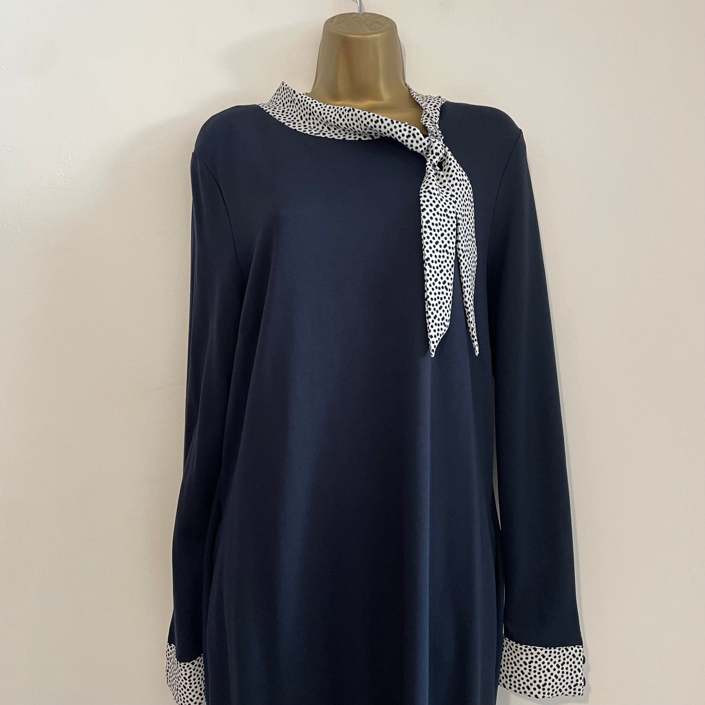 Dress Vintage Black Stretch Smart Dress with Blue Polka Dot Collar