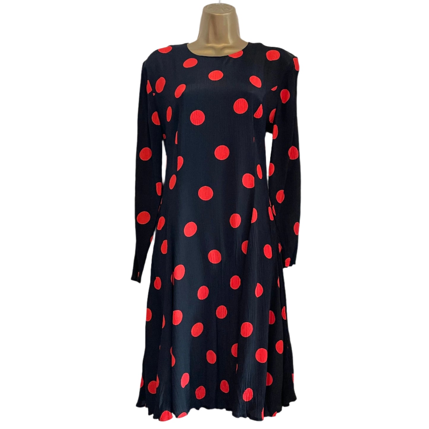 Dress Vintage St Michael Plisse Black & Red Polka Dot Dress - Made in West Germany