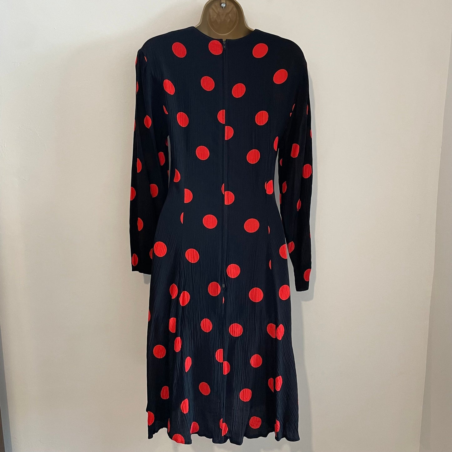 Dress Vintage St Michael Plisse Black & Red Polka Dot Dress - Made in West Germany