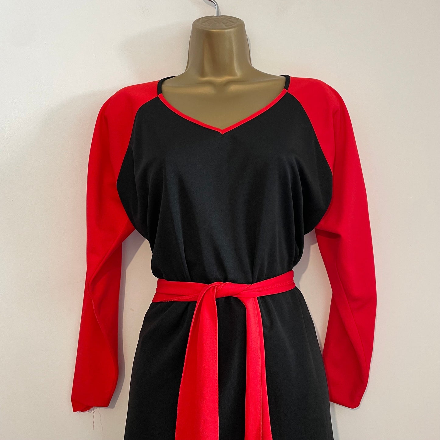 Dress Vintage Sport Style Raglan Red & Black Stretch Maxi Wrap Dress