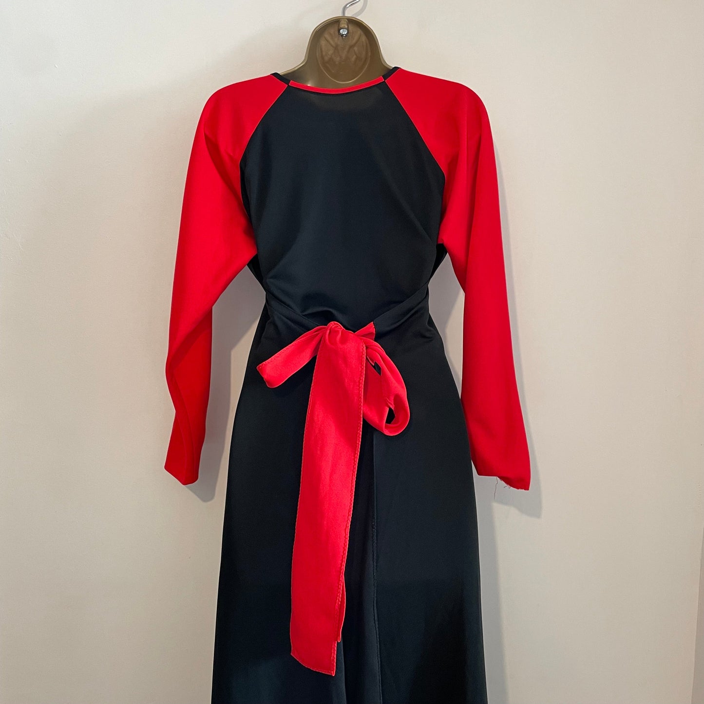 Dress Vintage Sport Style Raglan Red & Black Stretch Maxi Wrap Dress