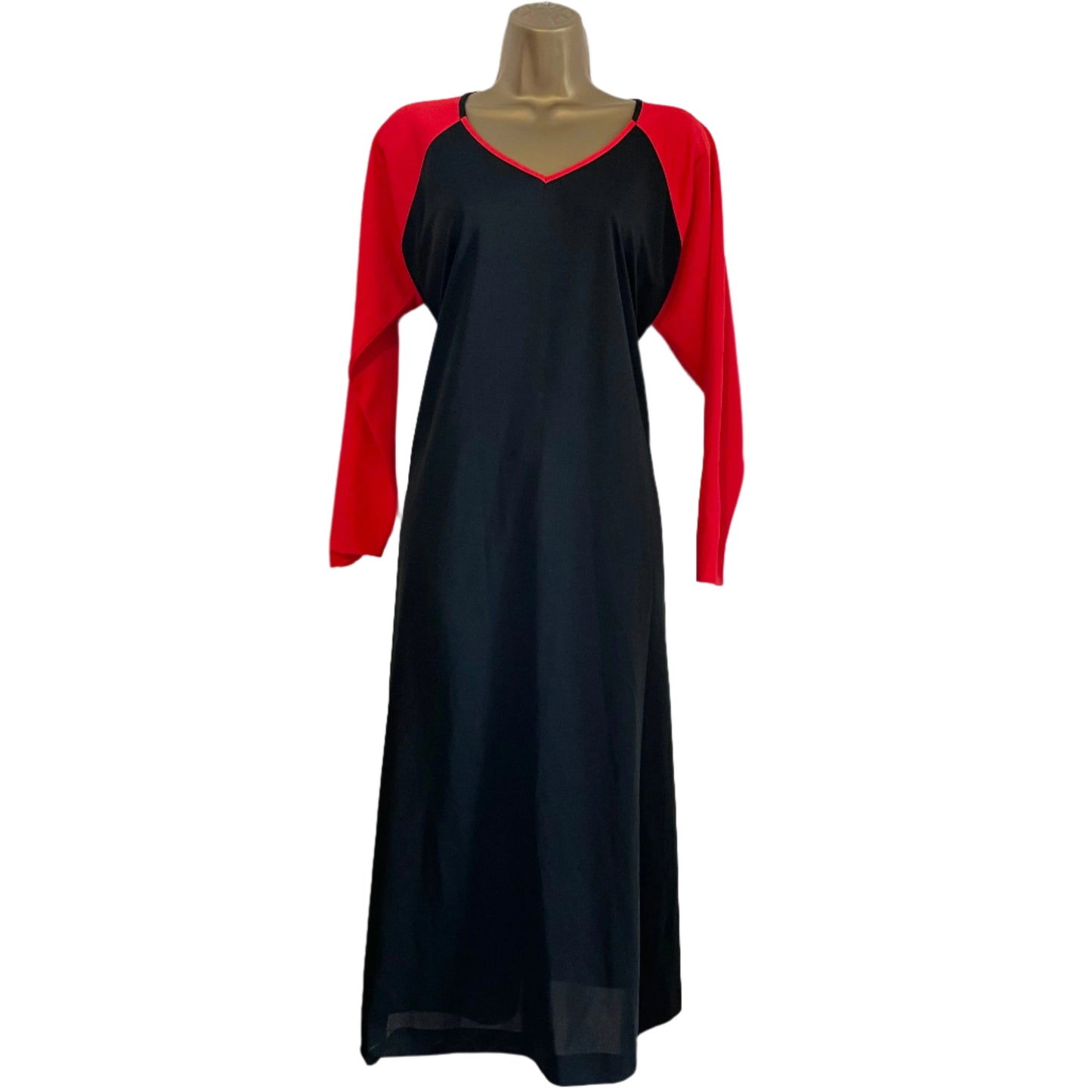 Dress Vintage Sport Style Raglan Red & Black Stretch Maxi Wrap Dress