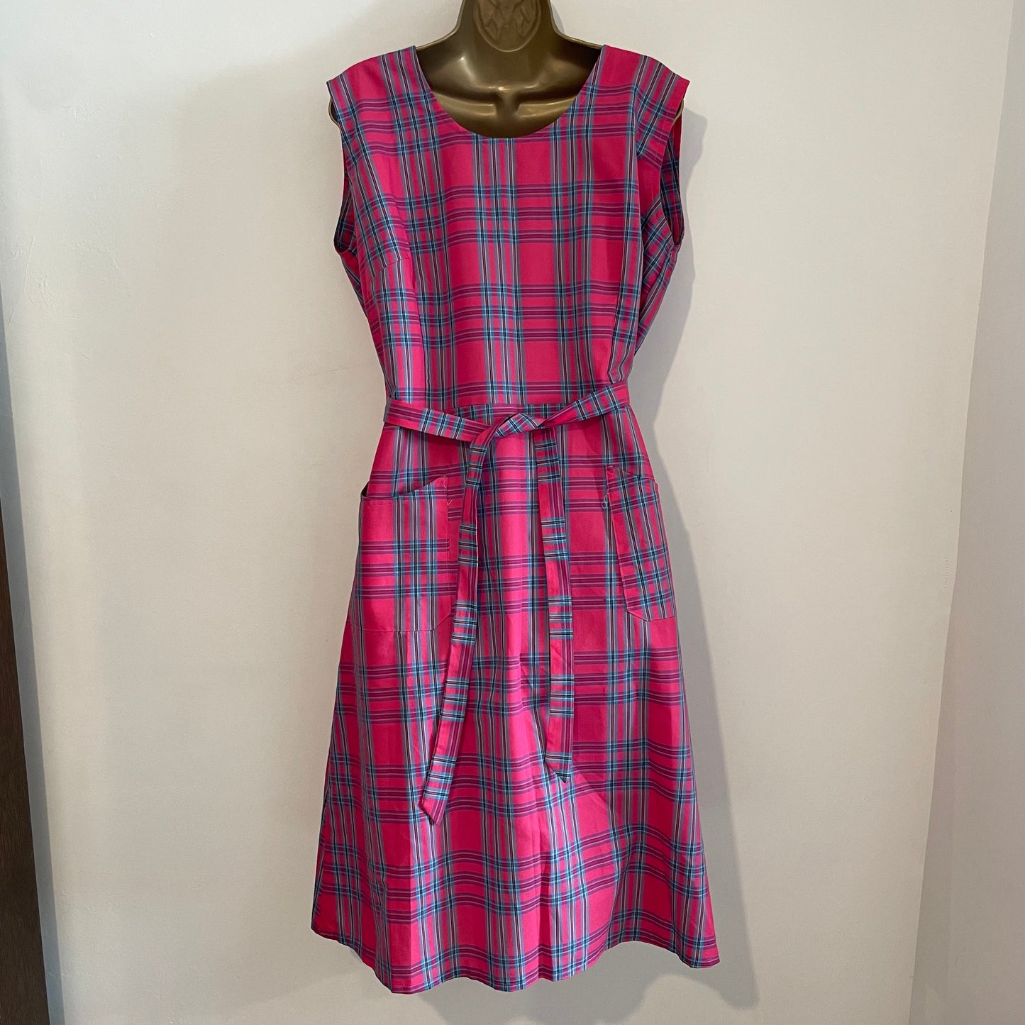 Dress Vintage Pink & Blue Check Sleeveless Wrap Summer Dress