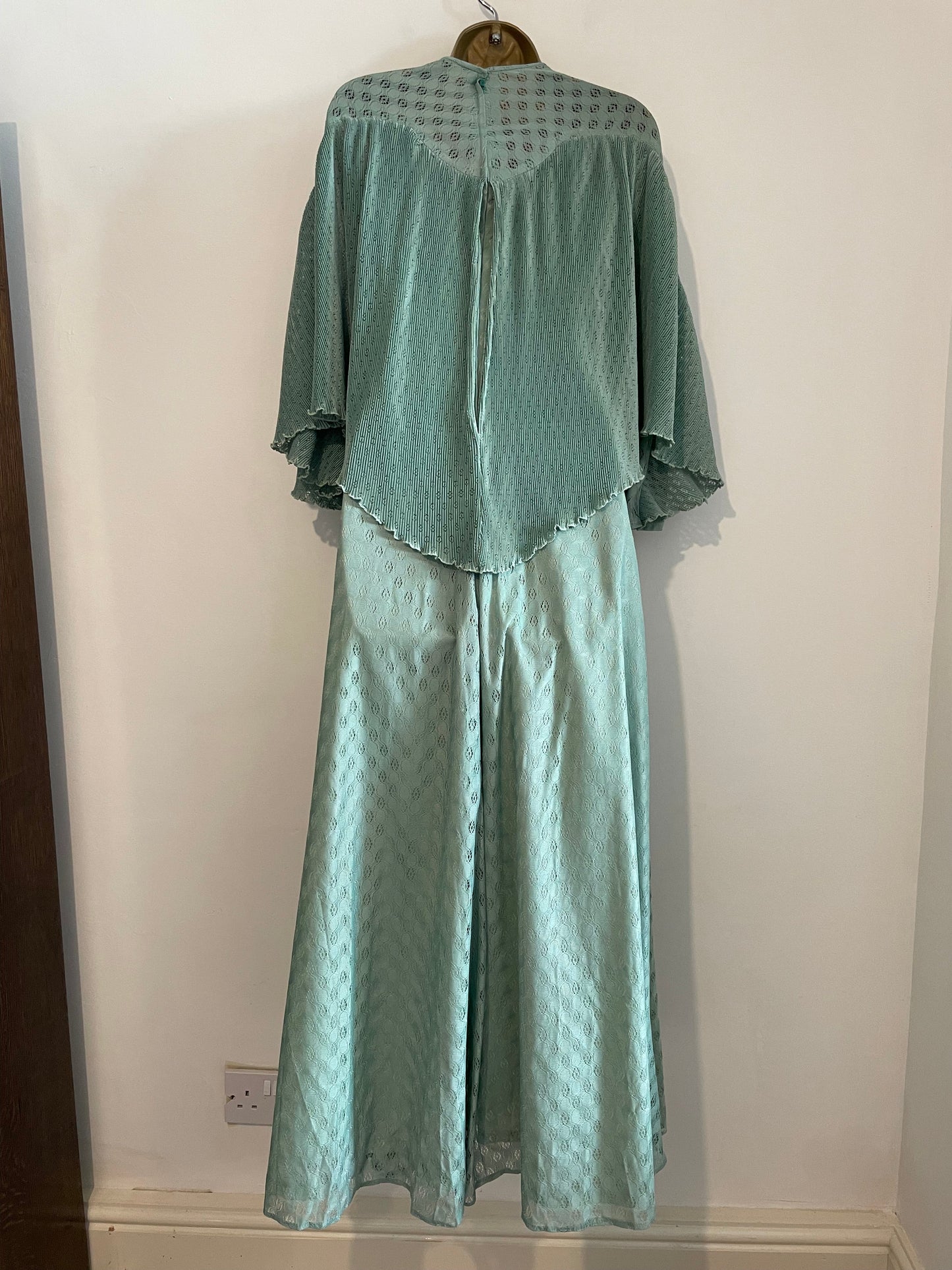 Dress Vintage Duck Egg Blue 70s Cape Dress Delicate Angel Sleeves