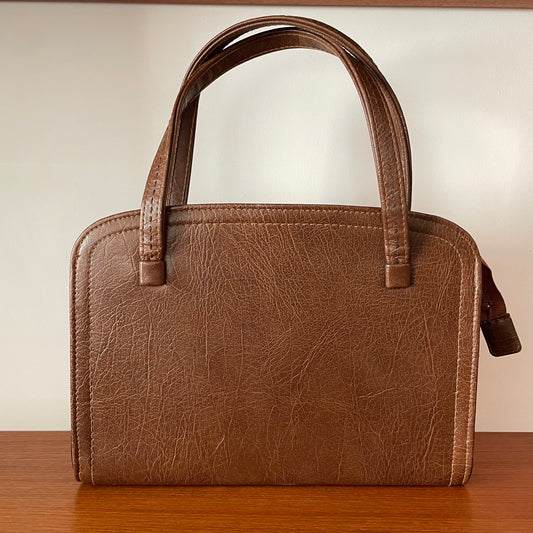Brown Zip Kelly Top Handle Zip Handbag Vintage Charm