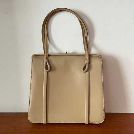 Vintage Cream Loop Top Handle Handbag for Classic Style