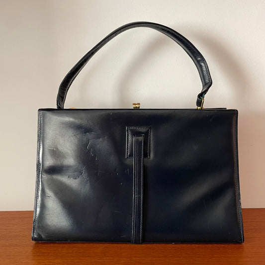 Square Black Detail Kelly Top Handle Handbag Vintage Charm