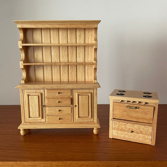 Dolls House Furniture Wooden Sideboard and Cooker Set