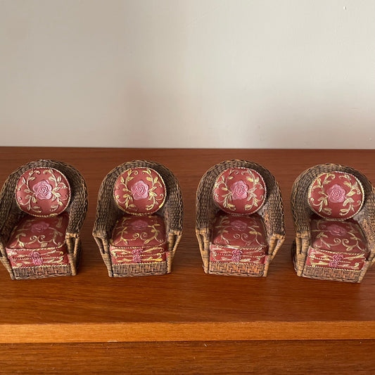 Dolls House Furniture Ceramic Rattan Style Set of Four Chairs