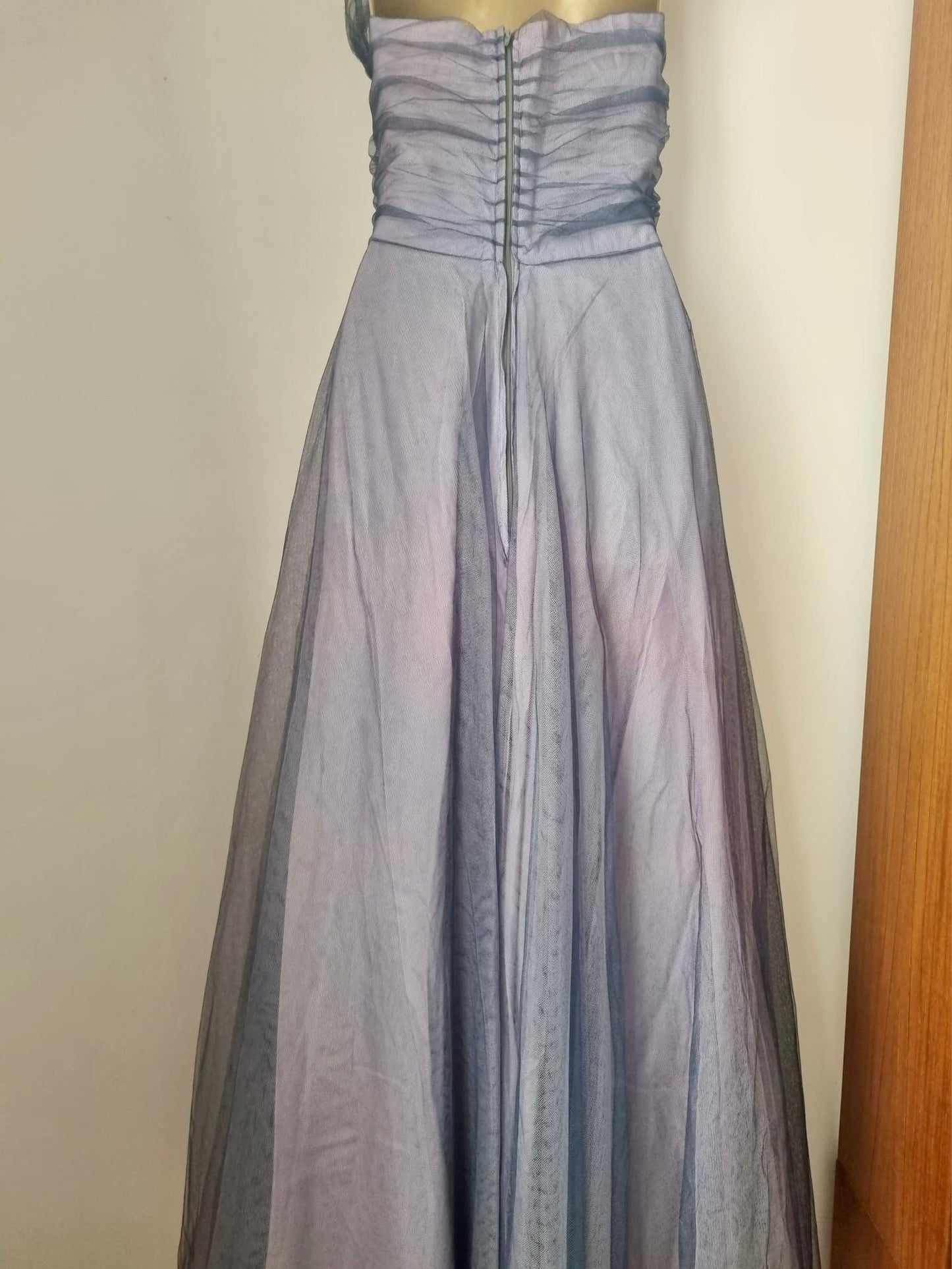 Vintage Handmade 40s Lilac and Blue Tulle Net Halterneck Ball Gown Evening Dress