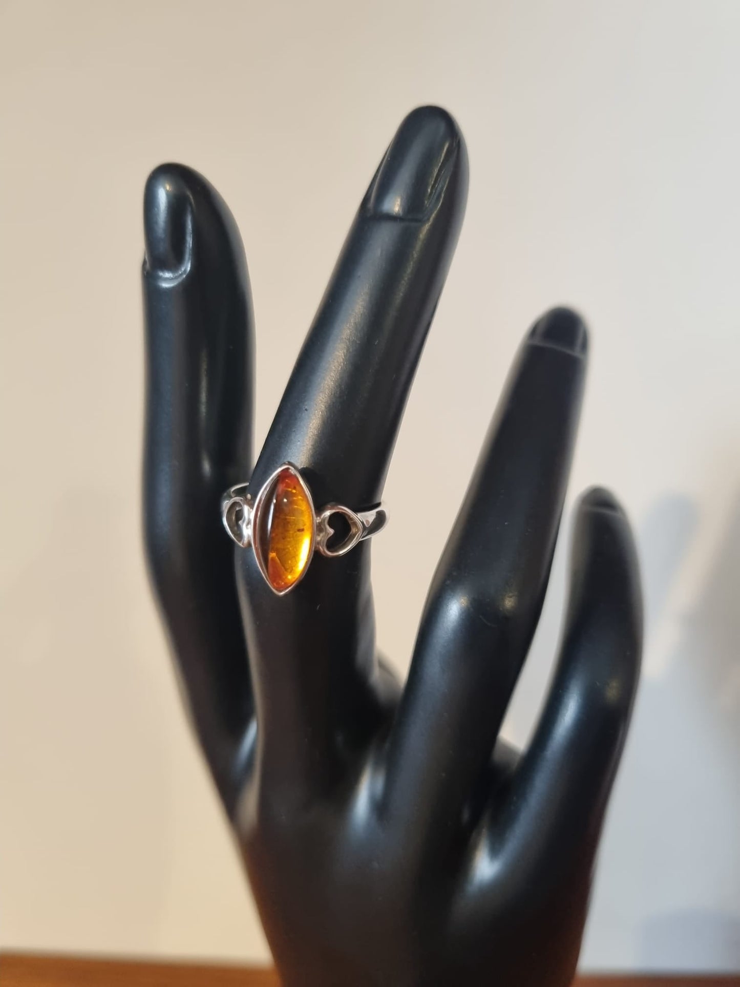 Antique Vintage Raised amber with twin heart detail, sterling silver ring stamped 925. Perfect gift