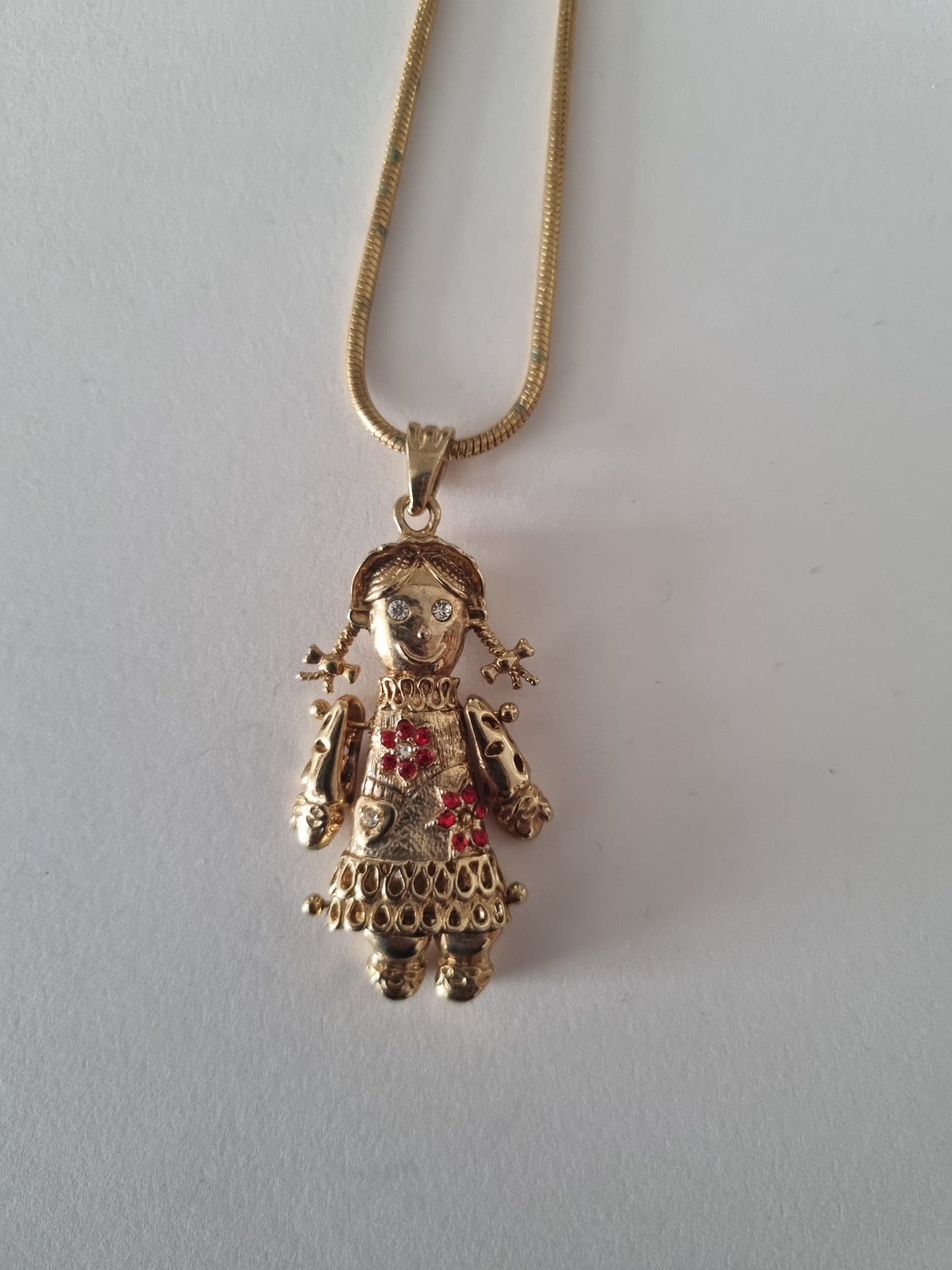 Antique Vintage Preowned 9CT yellow gold Cubic Zirconia ragdoll pendant necklace with original chain