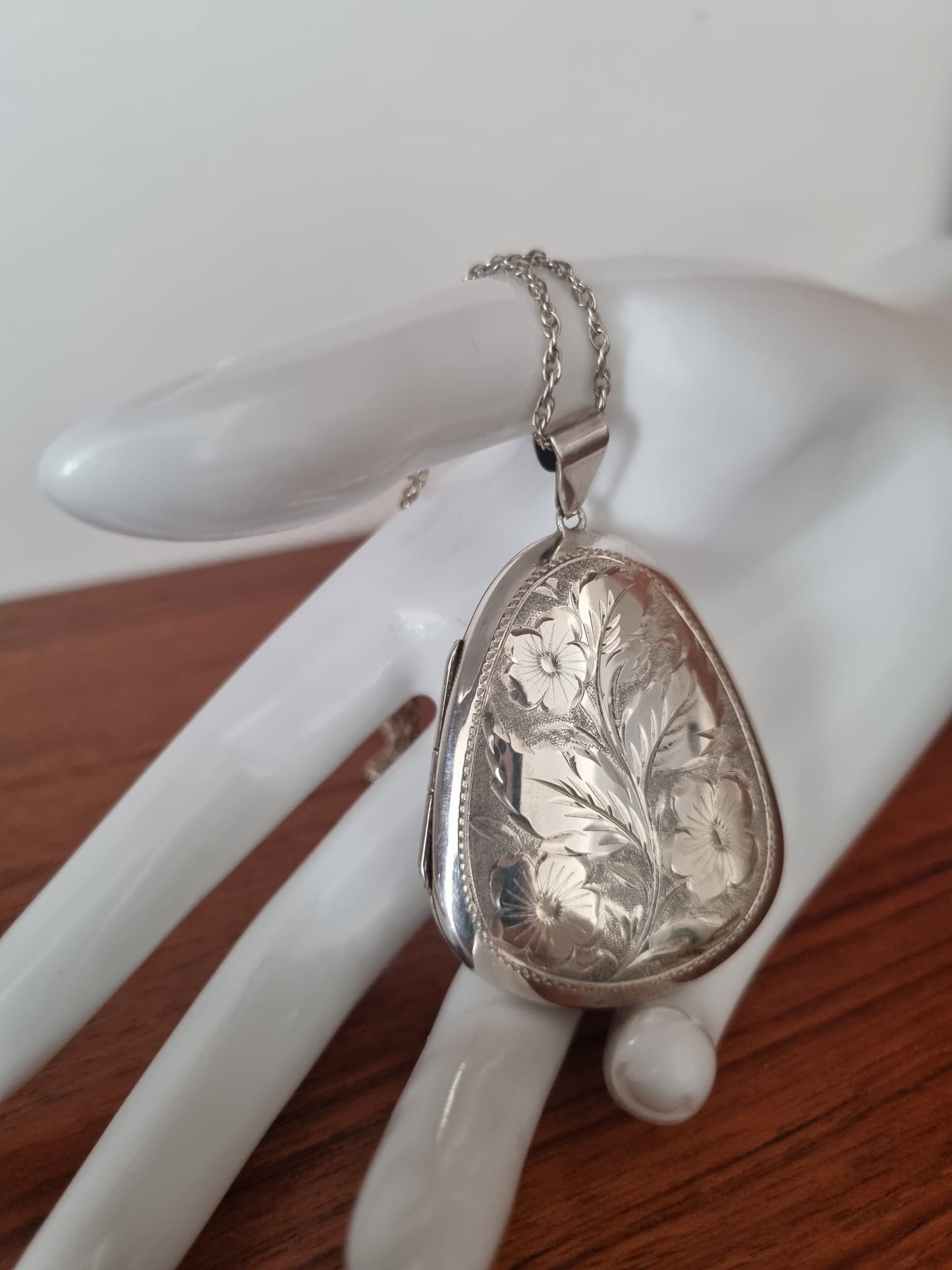 Antique Vintage Giant Birmingham made pear drop silver locket necklace B and H stamped. Jewellery quarter. Full UK Stamps and Hallmarked