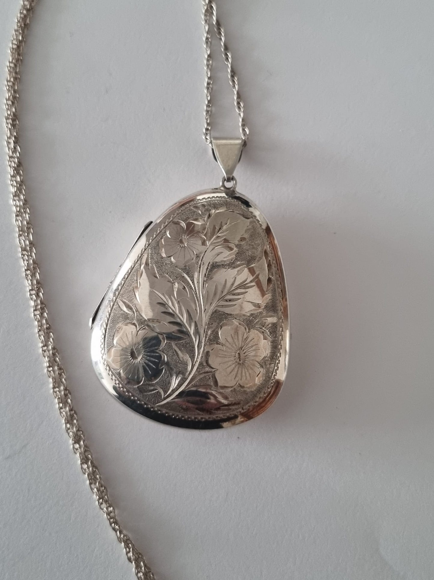 Antique Vintage Giant Birmingham made pear drop silver locket necklace B and H stamped. Jewellery quarter. Full UK Stamps and Hallmarked