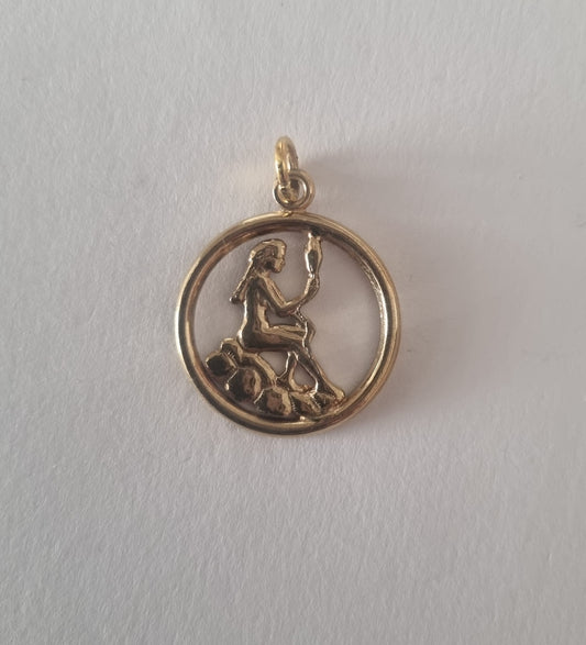 Antique Vintage Virgo zodiac nude lady with mirror 14CT gold circular pendant