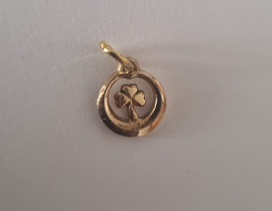 Antique Vintage Lucky clover floating silhouette shamrock charm. Gold tone, tiny, no markings