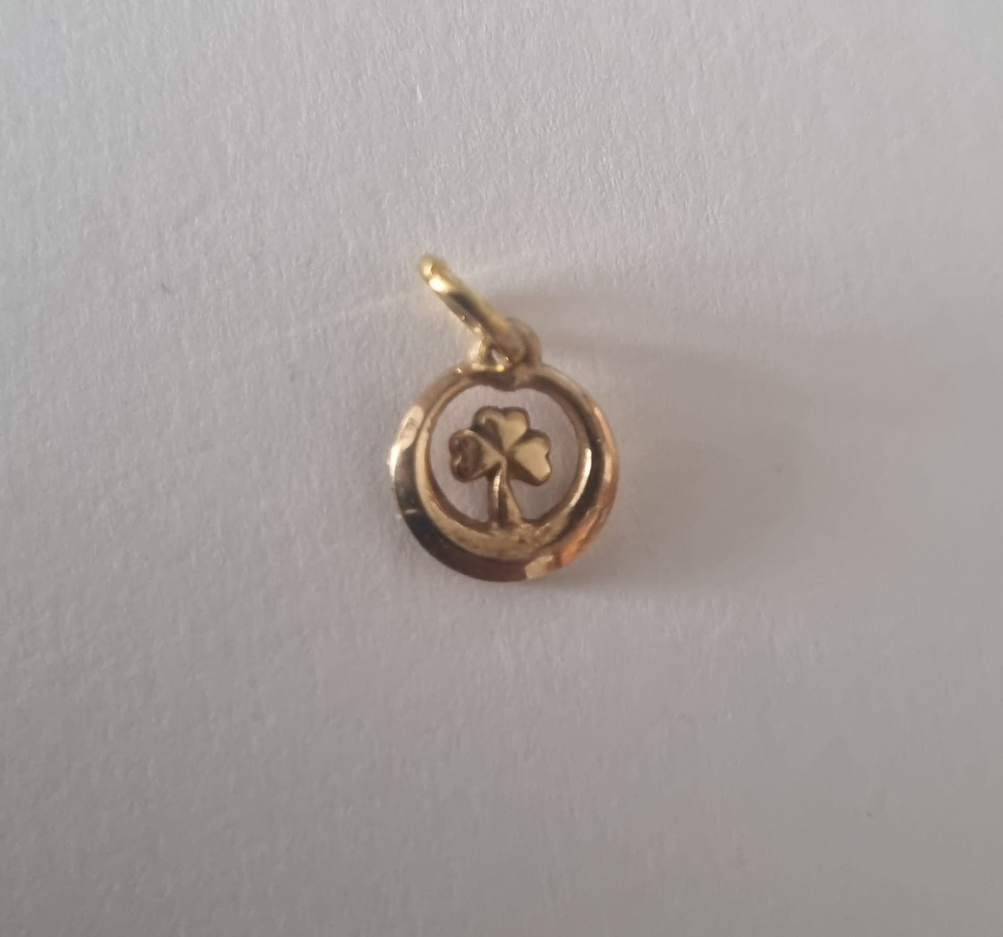 Antique Vintage Lucky clover floating silhouette shamrock charm. Gold tone, tiny, no markings