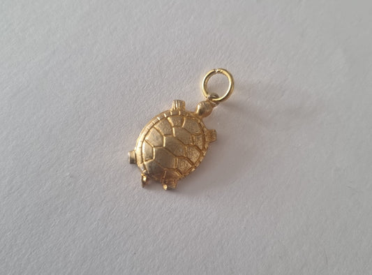 Antique Vintage Small patina vintage turtle charm gold tone pendant