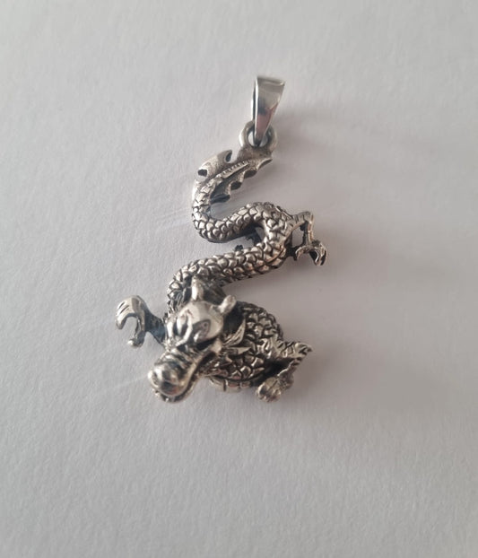 Antique Vintage Sterling Silver Dragon Pendant