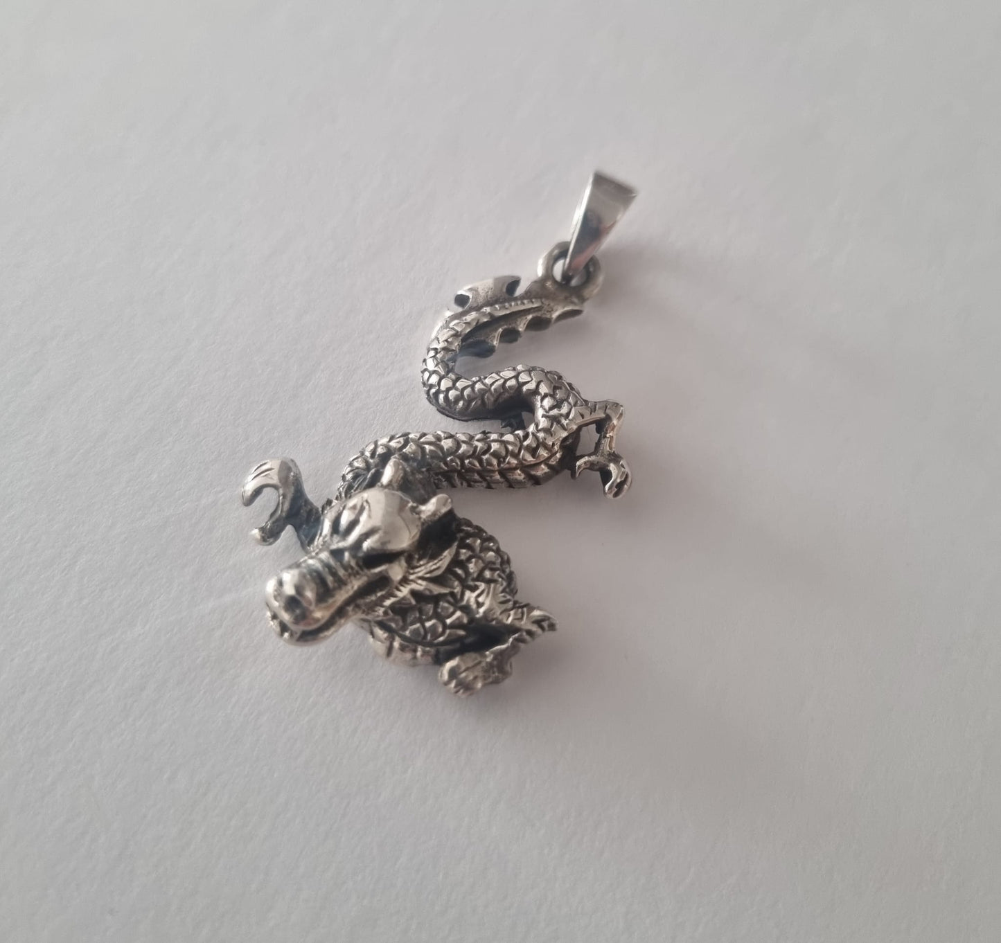 Antique Vintage Sterling Silver Dragon Pendant