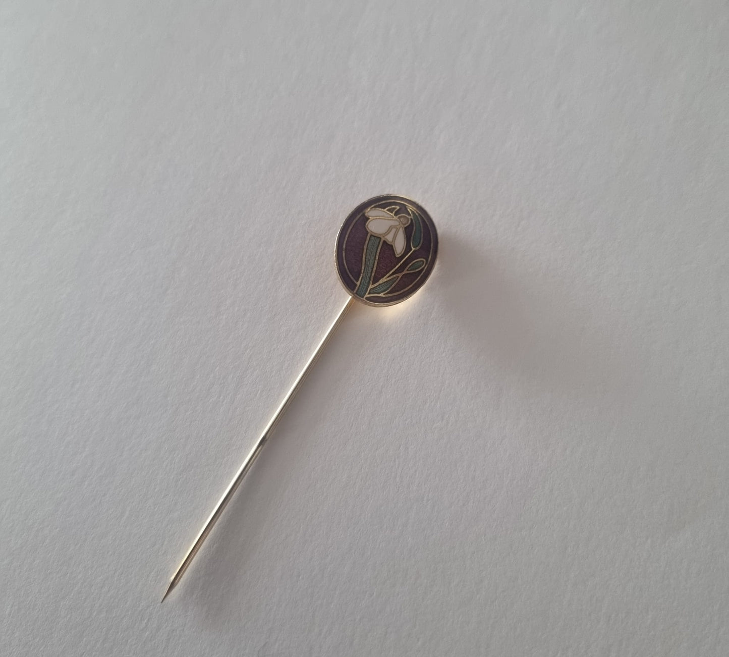 Antique Vintage 1970s Cloisonne Stick Pin Black and Floral Floral Enamel Lapel Pin